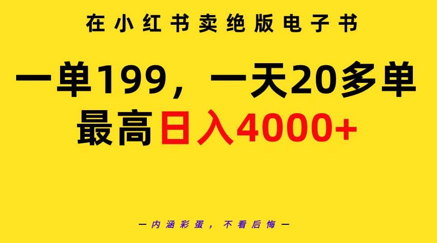 在小红书卖绝版电子书，一单199 一天最多搞20多单，最高日入4000+教程+资料-天涯网